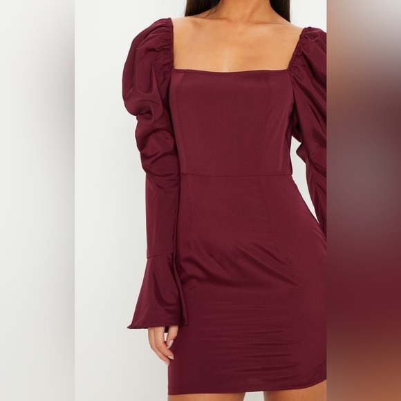 NWT PRETTY LITTLE THING Women’s Plum Square Neck Puff Sleeve Bodycon Dress Sz 2 - Picture 5 of 15